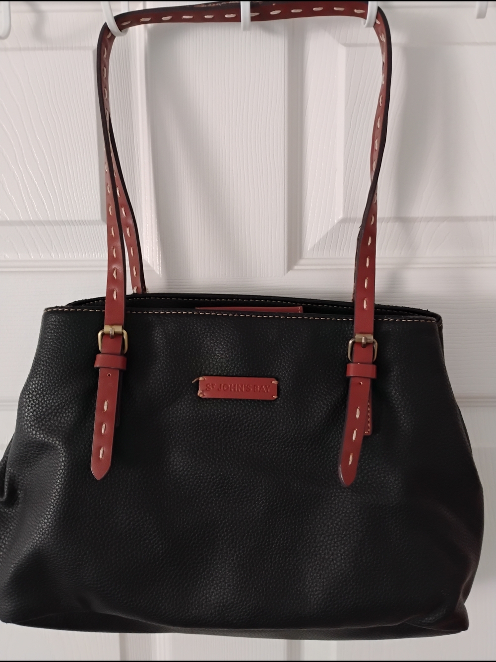 St. John's Bay Black Tote with Brown Leather Straps